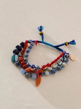 Free People Multistrand Beaded Wrap Bracelet in Blue & Red